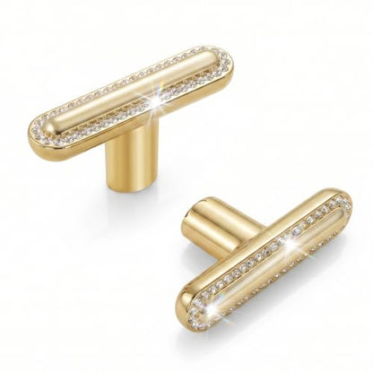 Gold T Bar Crystal Drawer Knobs for Kitchen Cabinets and Dressers