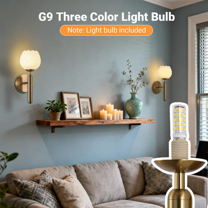 12.6in Alabaster Wall Sconces (Gold-12.6in-1 Pack)