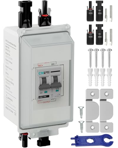 CNLONQ Solar Panel Disconnect Switch 20A~63A 1000V DC PV Circuit Breaker IP66 Waterproof with Connector and Install Hook for Outdoor Home Solar Panel Systems