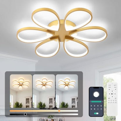 Modern Led Ceiling Light 25inch Dimmable Flush Mount Ceiling Light with Remote Control 6 Rings Close to Ceiling Lamp Fixtures for Kitchen Dining Room Bedroom Living Room