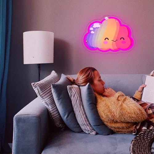 Cloud Neon Sign Cute Smiling Cloud with Pink Hat Led Light Sign