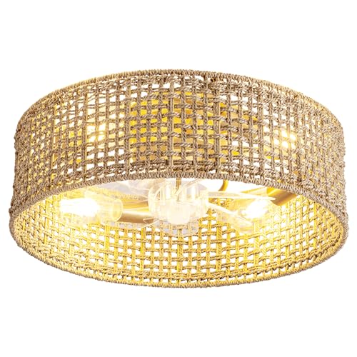 Rattan fandelier Ceiling Fans with Lights
