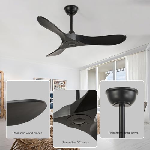 42/52/60/72''Solid Wood Ceiling Fans no Light,Ceiling Fans with Large Airflow,Indoor and Outdoor Ceiling Fan for Living Room,Bedroom,Patios