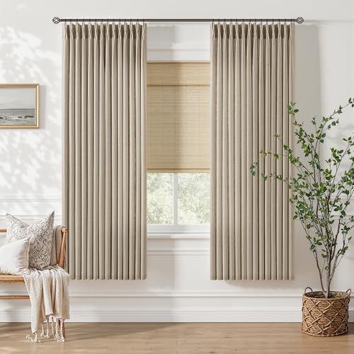 Pinch Pleated Flax Linen Semi Sheer Memory Trained Short Curtains W40xL63 (Burlywood Birch / 40"W x 63"L (Pack of 2))