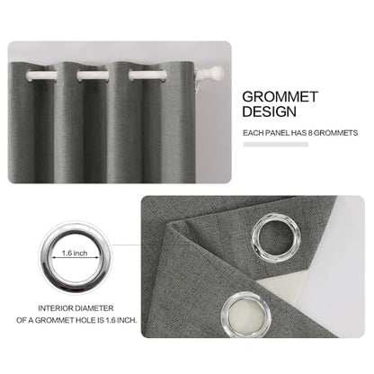 100% Blackout Linen Curtains for Bedroom 52x84 Inches Dark Grey (Dark Grey / 52"W x 84"L (Pack of 2))