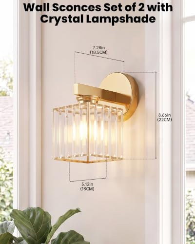 Hardwired Wall Sconces Set of Two with Crystal Lampshade