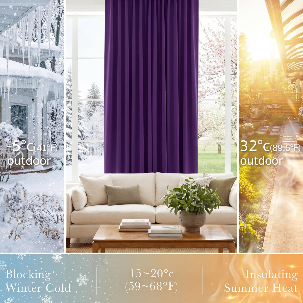Purple Blackout Curtains for Bedroom 2 Panels Set (Purple / 52"W x 96"L (Pack of 2))