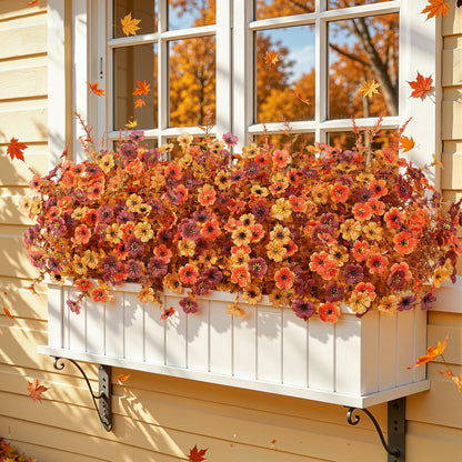 96Pcs Artificial Fall Flowers UV Resistant Fake Mums for Outdoors (Orange Yellow Brown)