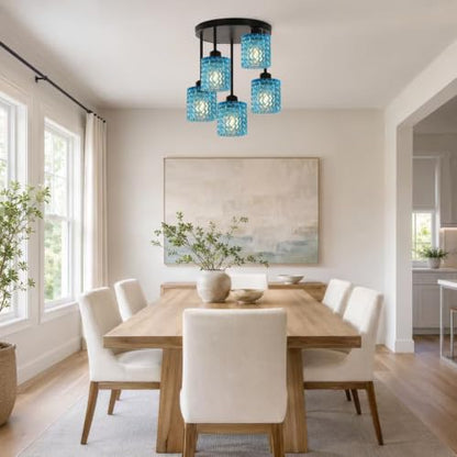 Black Ceiling Lights Semi Flush Mount 5 Lights with Blue Glass Shade (5Light-Blue)