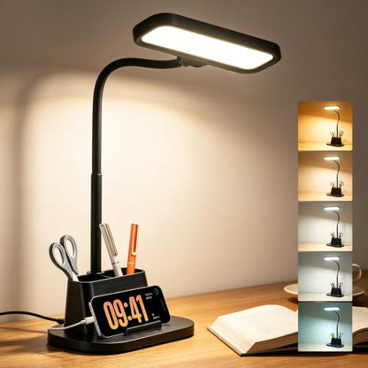 LED Desk Lamp for Dorm Room Small Desk Lamp with Pen Holder 5 Color Modes