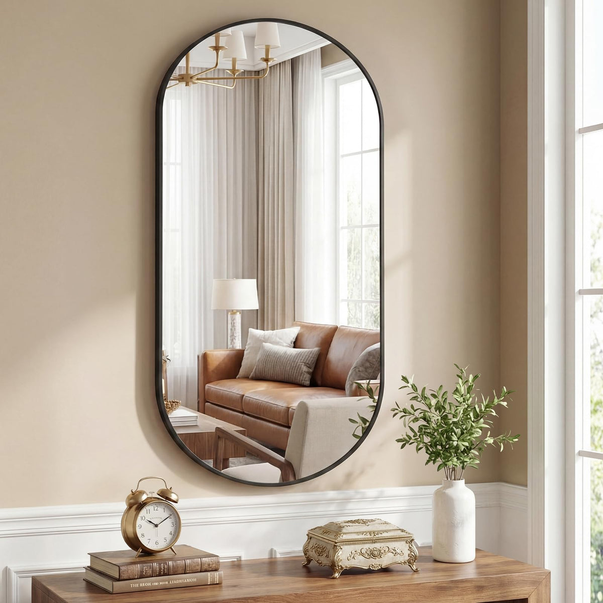 24" x 48" Oval Bathroom Mirror (Black / 24"L x 48"W / Oval)