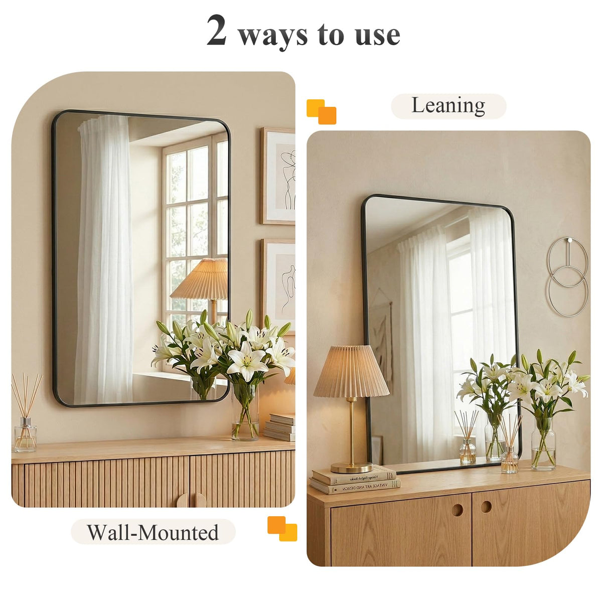 Bathroom Wall Mirror (Black-round Corner / 30"L x 40"W)