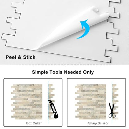 Marble Peel and Stick Backsplash Stick Tiles Subway Brown 10pcs (Autumn Brown)