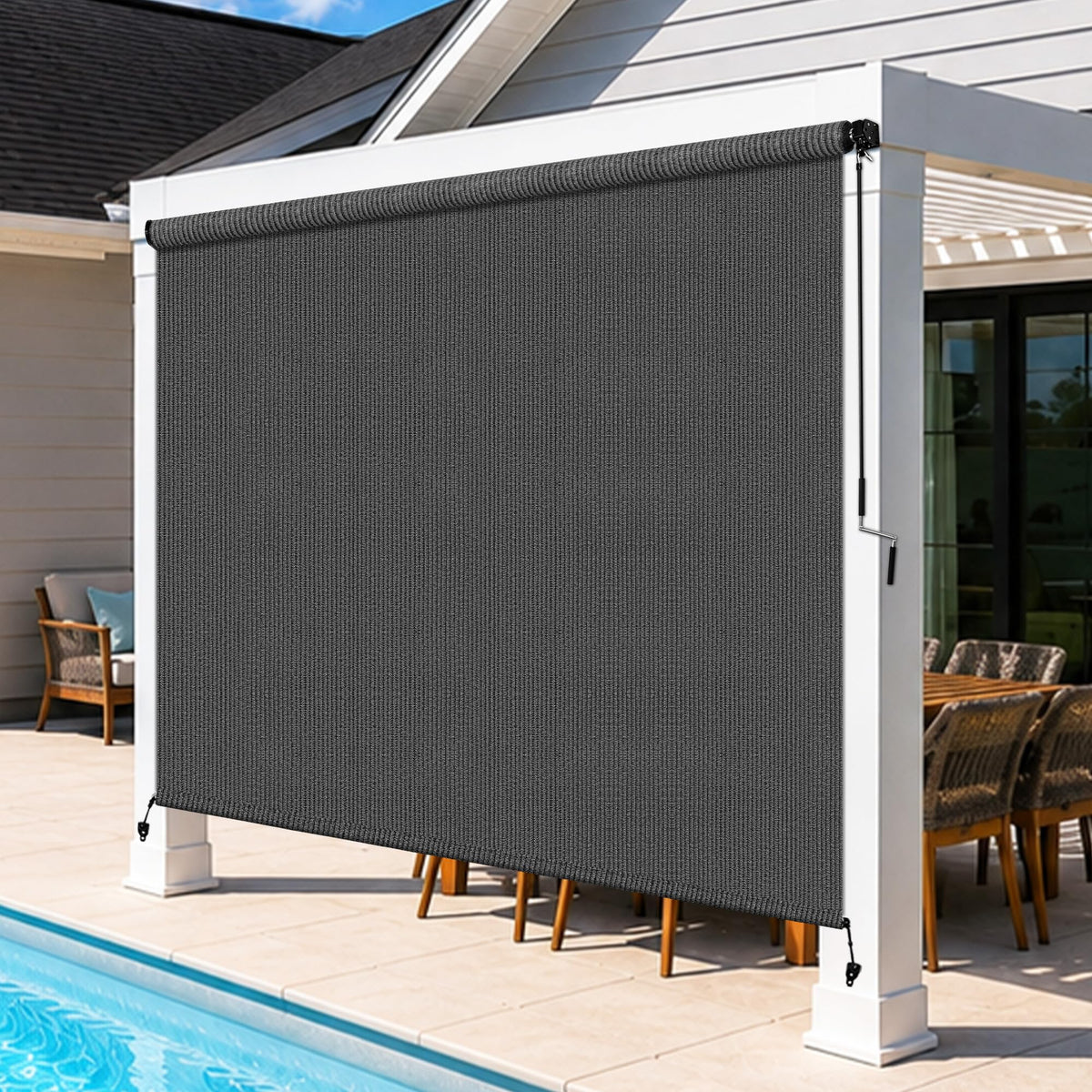 Outdoor Roller Shades for Patio (Grey / 72"W x 72"H)