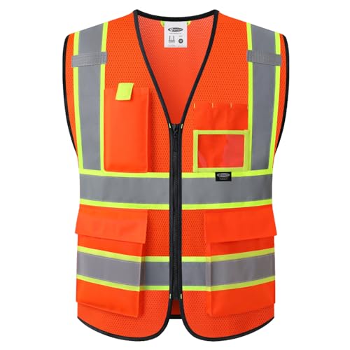 Safety Vest for men women Reflective Vest with Pockets and Zipper High Visibility Vests BX340