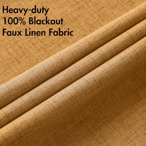 100% Blackout Linen Curtains for Bedroom 52x84 Inches Mustard Yellow (Mustard Yellow / 52"W x 84"L (Pack of 2))