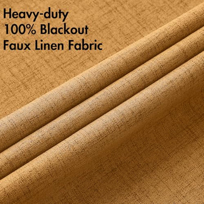 100% Blackout Linen Curtains for Bedroom 52x84 Inches Mustard Yellow (Mustard Yellow / 52"W x 84"L (Pack of 2))