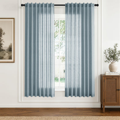 Blue Linen Curtains 72 Inches Long Drape for Living Room 2 Panels (Blue / 52"W x 72"L (Pack of 2))