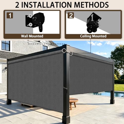 Outdoor Roller Shades for Patio (Grey / 96"W x 72"H)