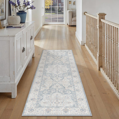 Blue 2x6 Runner Rug Washable Vintage Indoor Carpet (E| Blue / 2' x 6' (Runner))