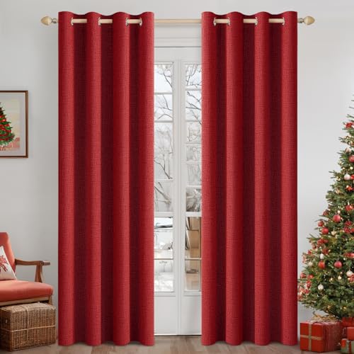 100% Blackout Linen Curtains for Bedroom 52x72 Inches Red (Red / 52"W x 72"L (Pack of 2))