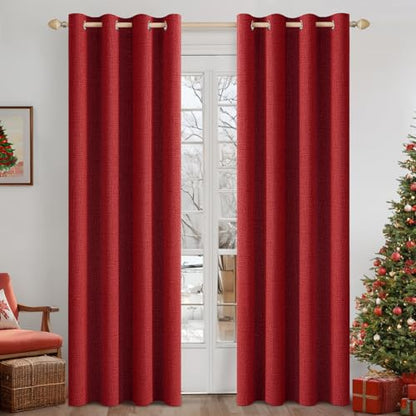 100% Blackout Linen Curtains for Bedroom 52x72 Inches Red (Red / 52"W x 72"L (Pack of 2))