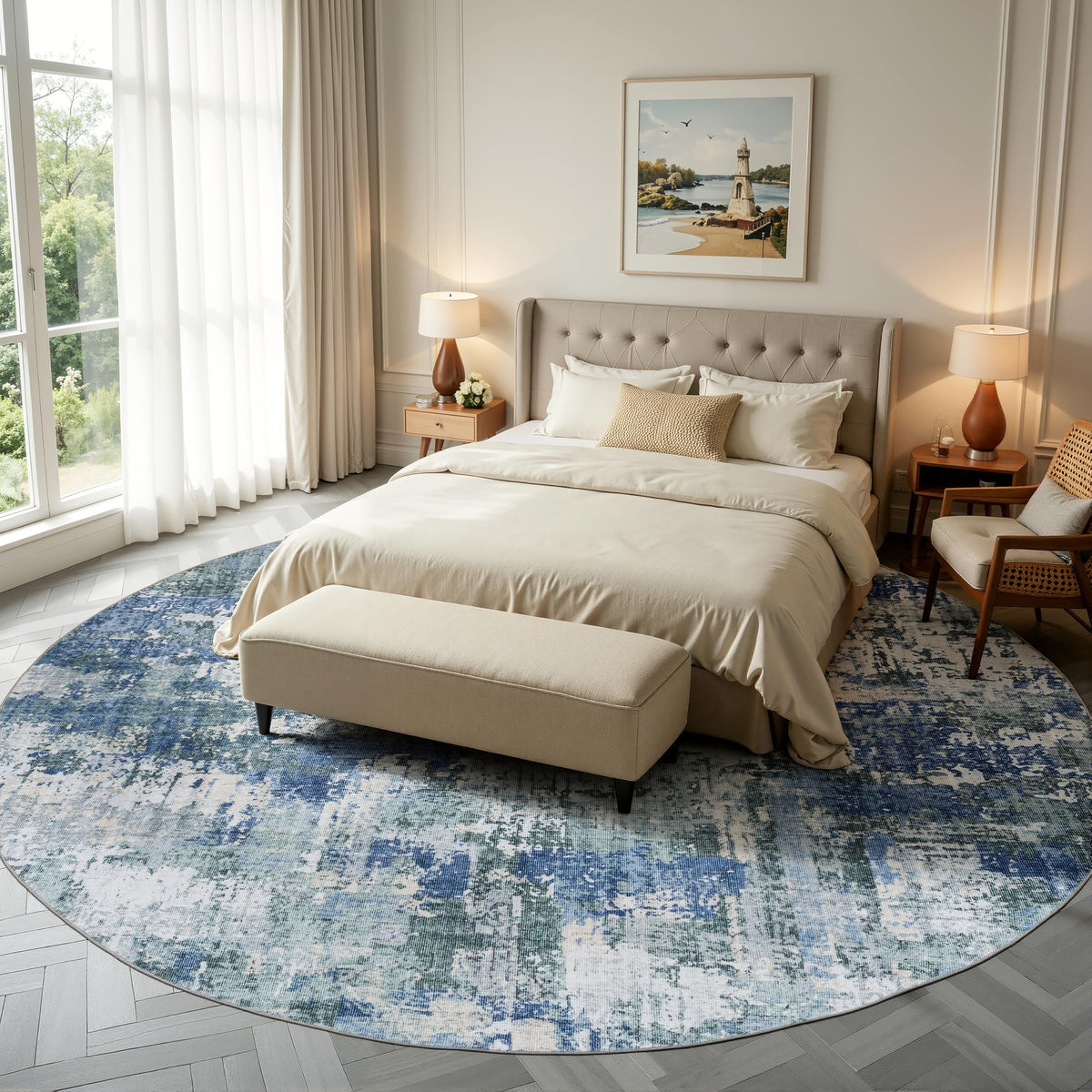 8ft Round Rug (Blue & Green / 8' (Round))