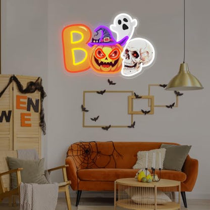 Halloween Neon Sign Dimmable UV Printed Boo Spooky Pumpkin Ghost Neon Light