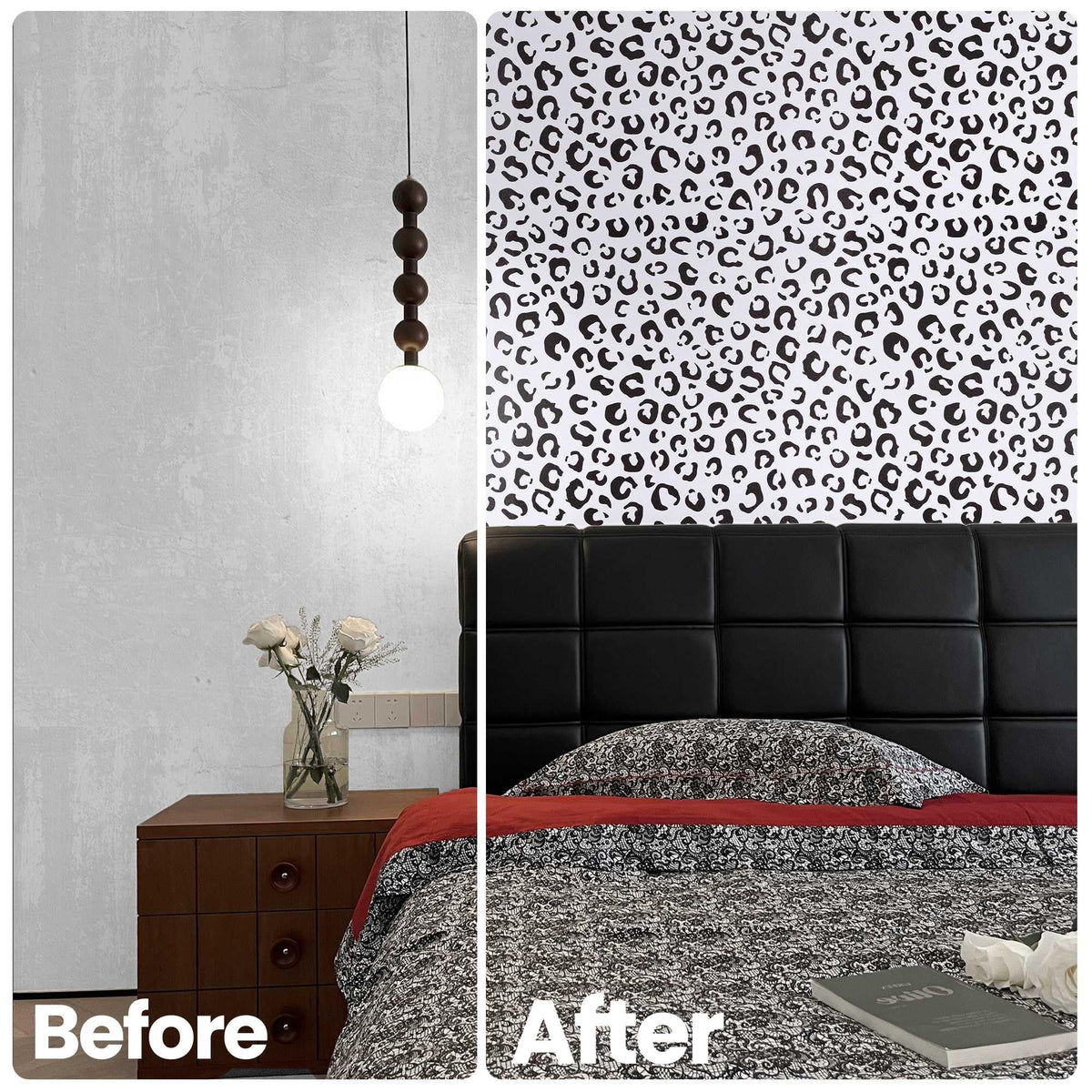 Black and White Cheetah Print Decor Wallpaper (Black/White / 17.3" x 118")
