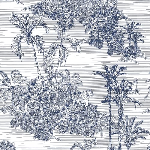 Jungle Peel and Stick Wallpaper Contact Paper Tropical Palm & Tiger Vintage Wallpaper Self Adhesive Removable Decor for Bedroom Cabinet Vinyl Wall Paper
