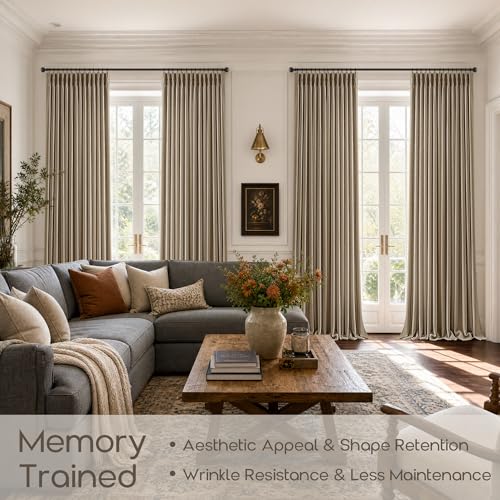 120 Inch Light Filtering Flax Linen Pleated Large Window Curtains 40x120 (Dark Flax / 40"W x 120"L (Pack of 2))
