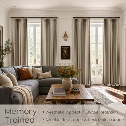 120 Inch Light Filtering Flax Linen Pleated Large Window Curtains 40x120 (Dark Flax / 40"W x 120"L (Pack of 2))