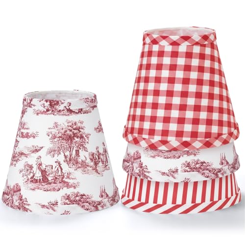 6 Pcs French Countryside Small Lamp Shade 3" Top x 6" Bottom x 5" Slant Chandelier Lamp Shade Clip on Bulb