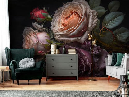 Black Large Rose Cluster Landscape Mural (SDY-03 / 118" x 83")