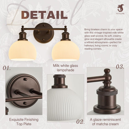 2 light Bathroom Vanity Light Oil Rubbed Bronze Hardwired Wall Sconce (ORB & Ribbed Dome Shade / 2-light)