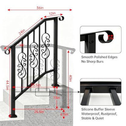 3 Step Wrought Iron Handrail