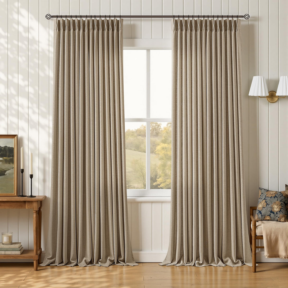 Light Filtering Pinch Pleated Brown Thick Linen Curtains 102 Inches Long (Dark Flax / 40"W x 102"L (Pack of 2))