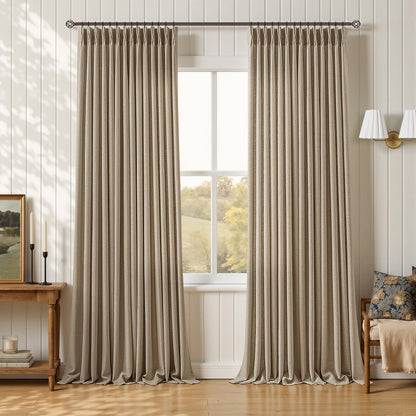 Light Filtering Pinch Pleated Brown Thick Linen Curtains 102 Inches Long (Dark Flax / 40"W x 102"L (Pack of 2))