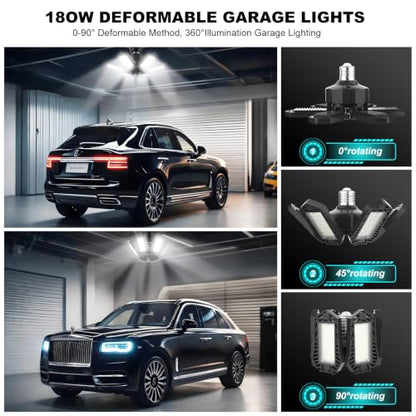 Led Garage Light180W Led Garage Ceiling Light 18000LM Led Shop Light 6500K Super Bright Deformable Garage Led Lights Ceiling Led Lights for Garage Light E26 E27 Garage Lights for Basement Attic