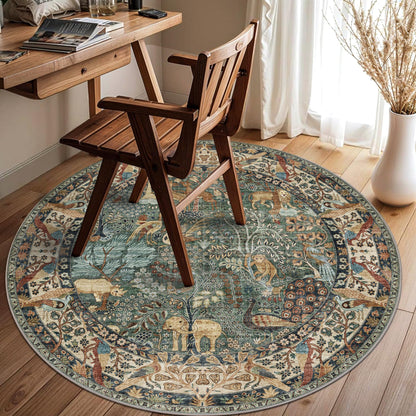 4ft Round Rug Circular Animal Print Area Rug Low Pile Indoor Rug (Green / 4' (Round))