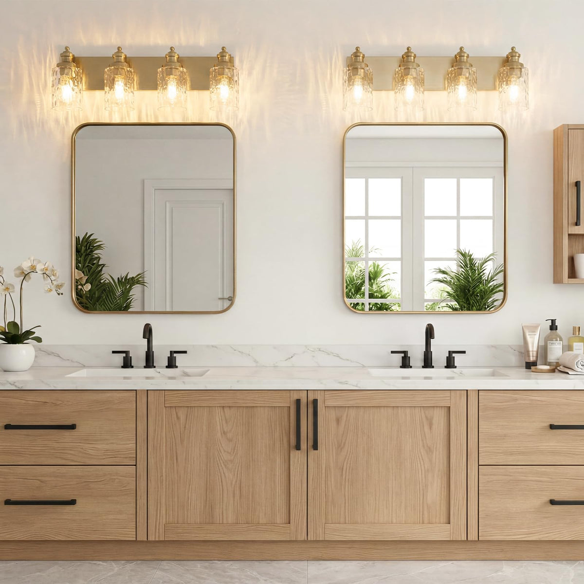 4 Light Bathroom Light Fixtures with Water Ripple Glass (Gold / 4-light)