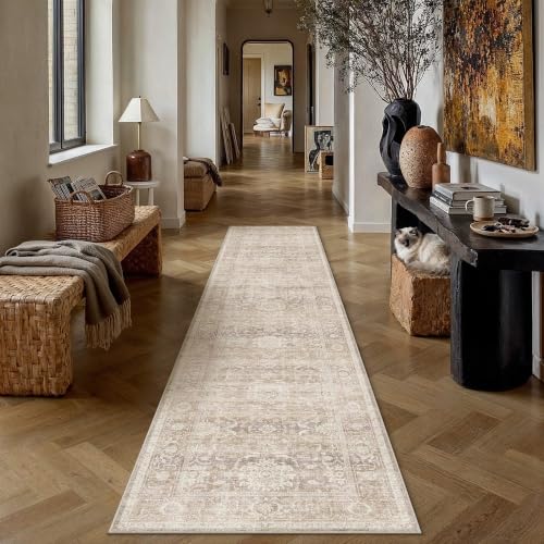 Beige Washable 2x10 Runner Rugs for Hallway Entryway (Retro | Beige / 2' x 10' (Runner))