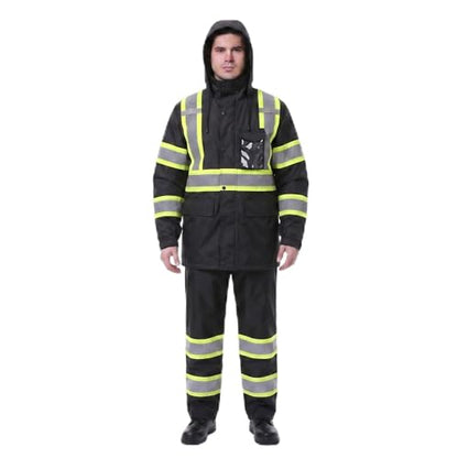 Rain Jacket Men Hi Vis Rain Coats Reflective Raincoat High Visibility Work Suits for Men Women Waterproof （RS250 (Large / Black)
