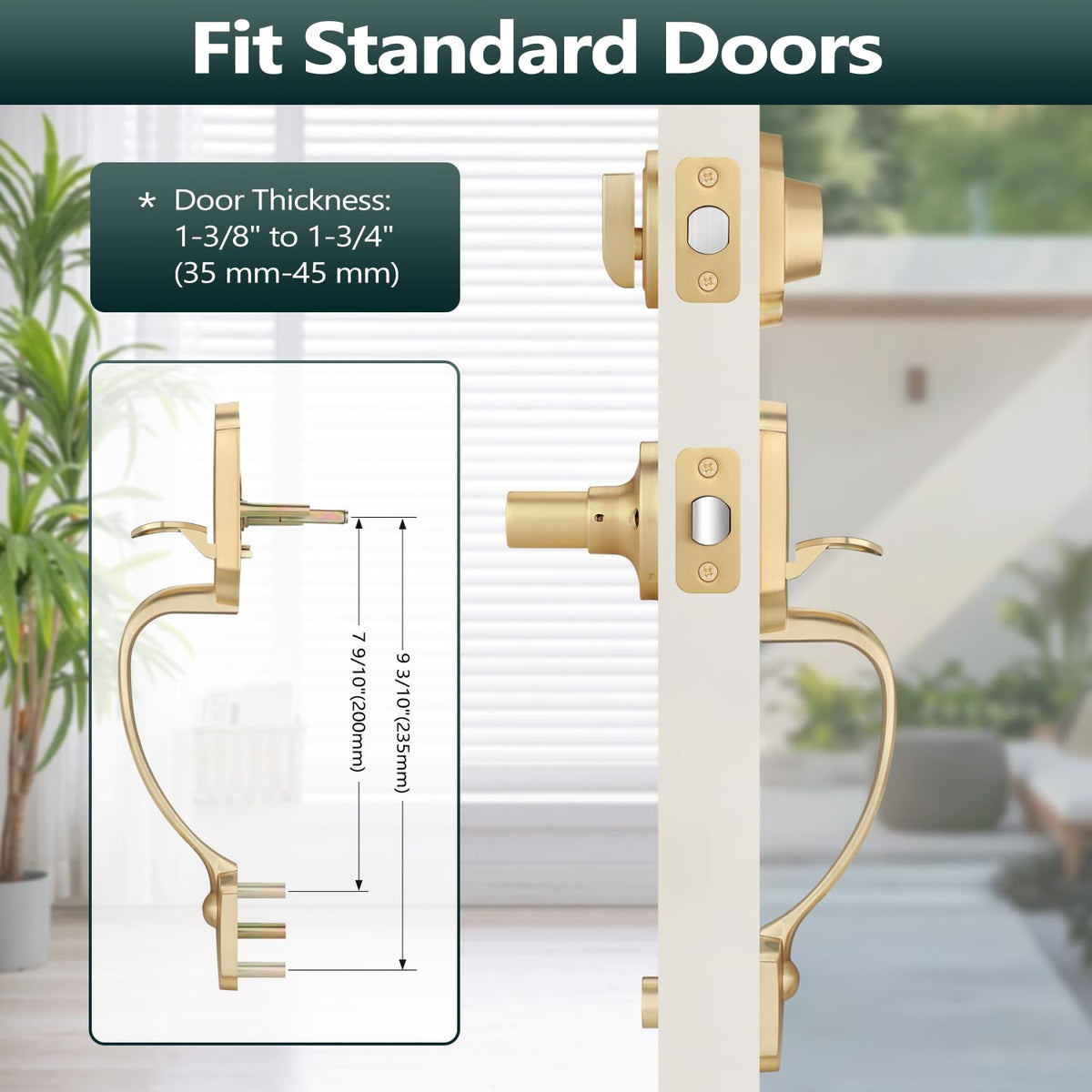 Gold Double Front Door Handle Set (Satin Brass)