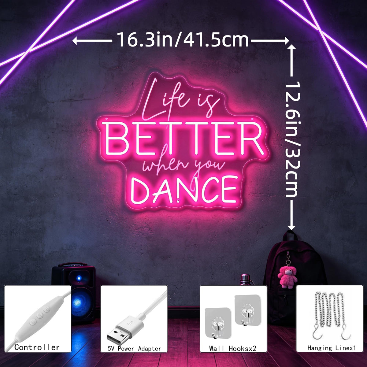 Life Is Better When You Dance Neon Sign Dancing Home Wall Decor 16.3"x12.6" (BETTER DANCE)