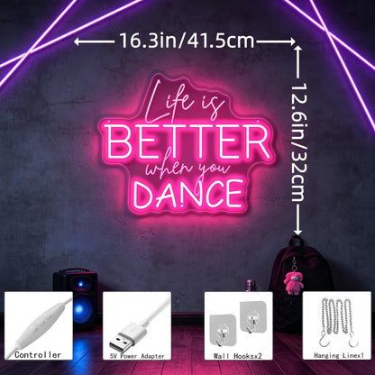 Life Is Better When You Dance Neon Sign Dancing Home Wall Decor 16.3"x12.6" (BETTER DANCE)