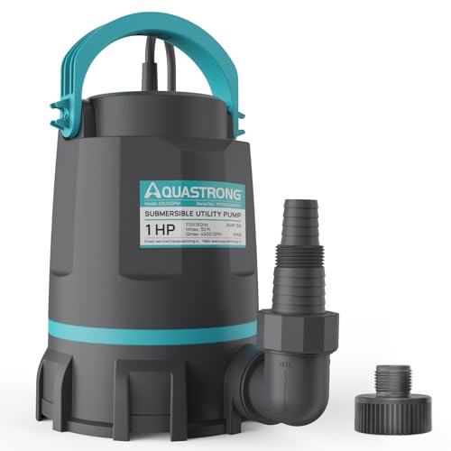 Sump Pump Submersible Water Pump Thermoplastic Portable Utility Pump High Flow Water Removal for Swimming Pool Garden Pond Basement Window Wells with 10ft Long Power Cord