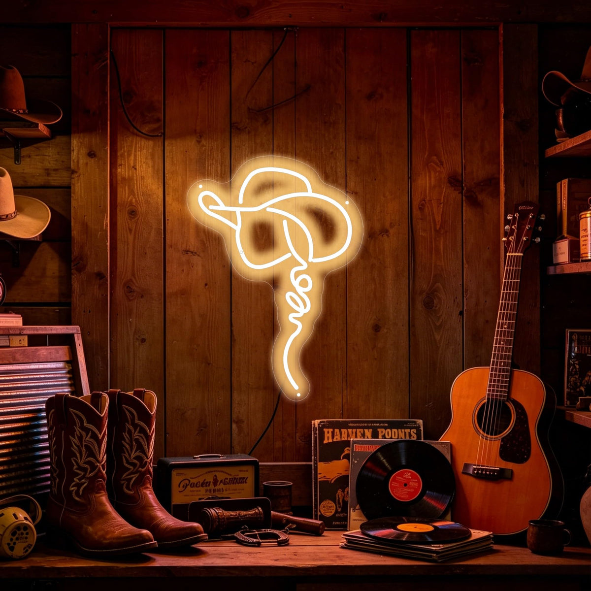 Cowgirl Hat Neon Sign Western Rodeo Rustic Bar Bedroom Decor (Western Art Cowgirl)
