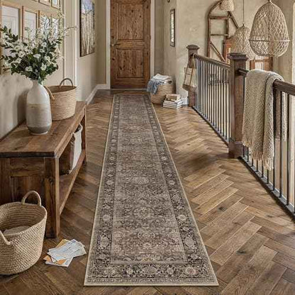 Brown Washable 2x12 Runner Rugs for Hallway Entryway (Retro | Brown / 2' x 12' (Runner))