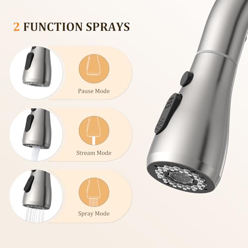 Kitchen Faucet with Pull Down Sprayer Kitchen Sink Faucets 2 Spray Modes 1 or 3 Hole Single Handle High Arc Stainless Steel